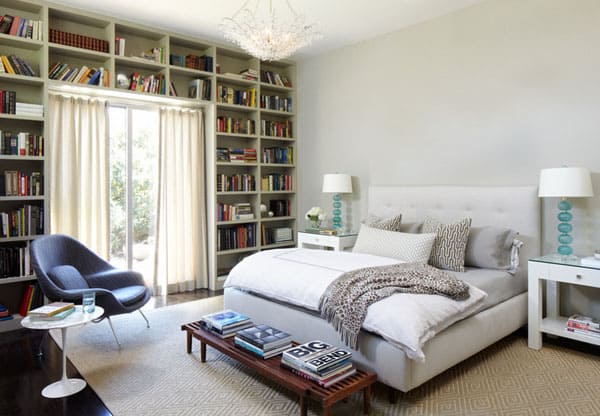 Bedroom Bookshelf Decorating Ideas With Bold Color