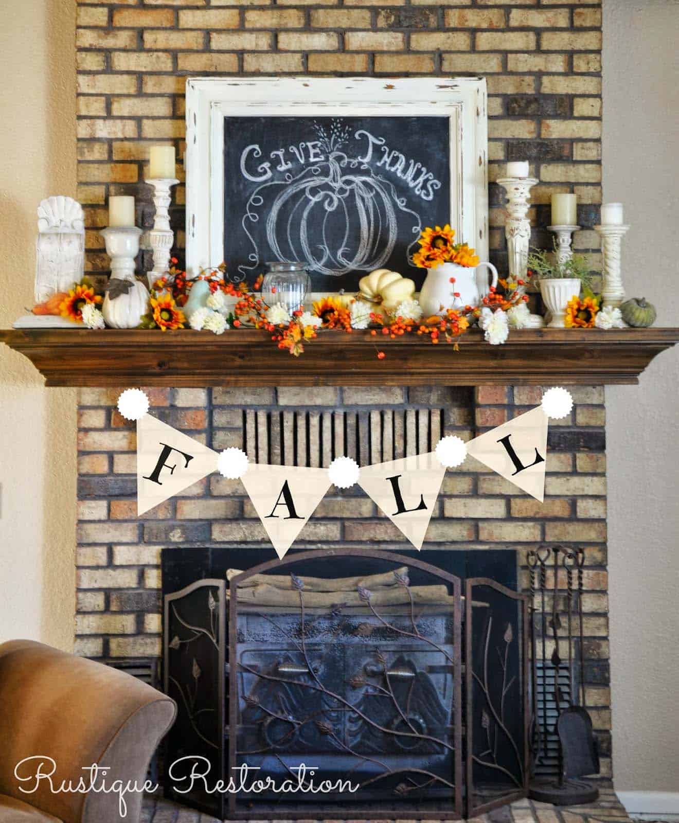 mantel fall fireplace decor decorating mantle mantels decorations autumn decoration banners simple touches cool halloween fire thanksgiving gorgeous mantles idea
