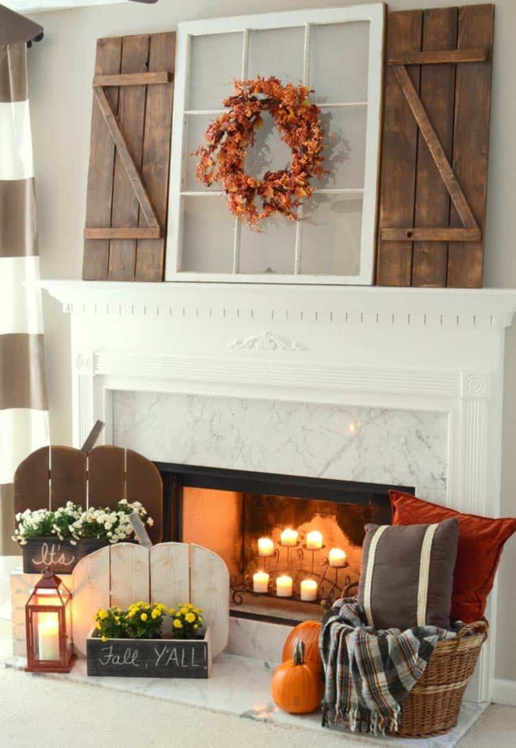 fireplace fall decorating mantel