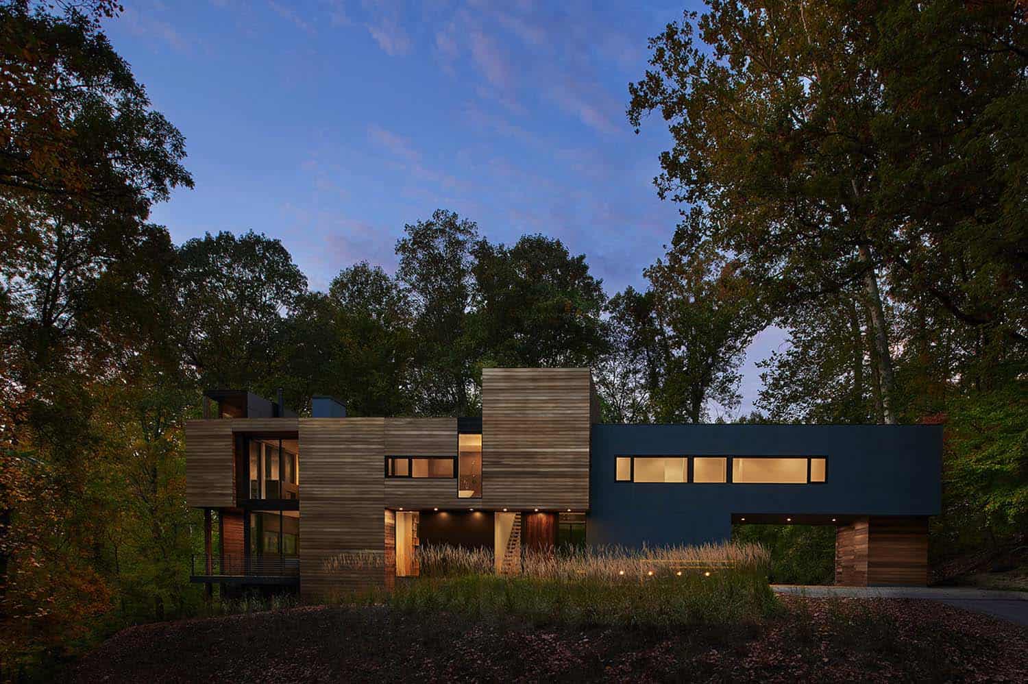 Forested modern home in Maryland offers views of Potomac River
