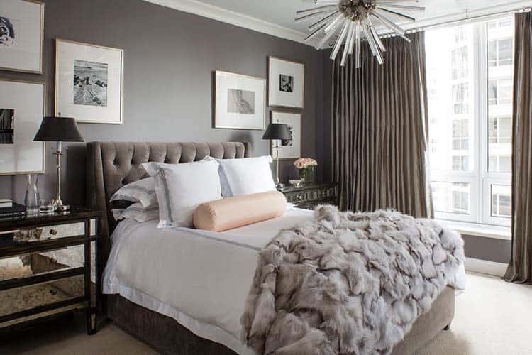 bedroom gray pink labrum wendy dark decorating glamorous cozy fur bed modern faux pillow hotel glam bedding blanket tufted interiors