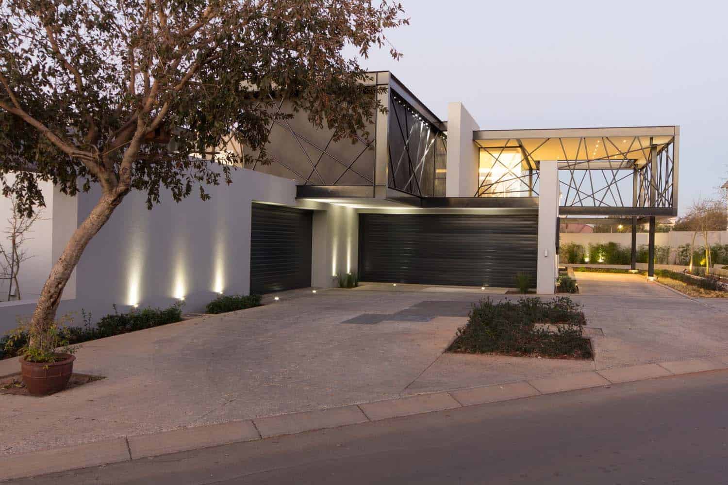 contemporary house exterior at dusk