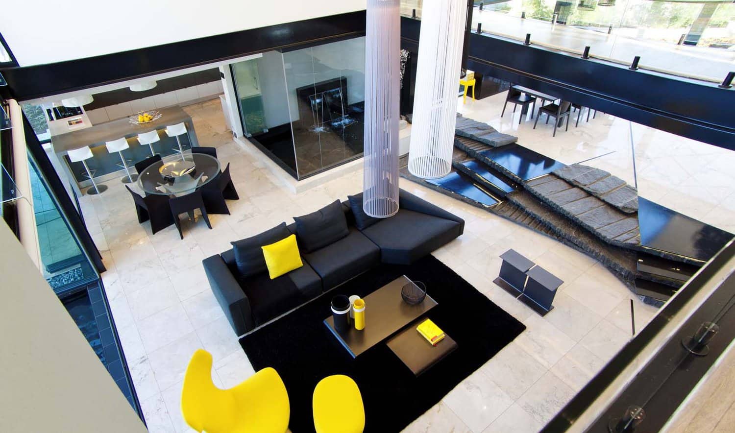 contemporary living room overhead view