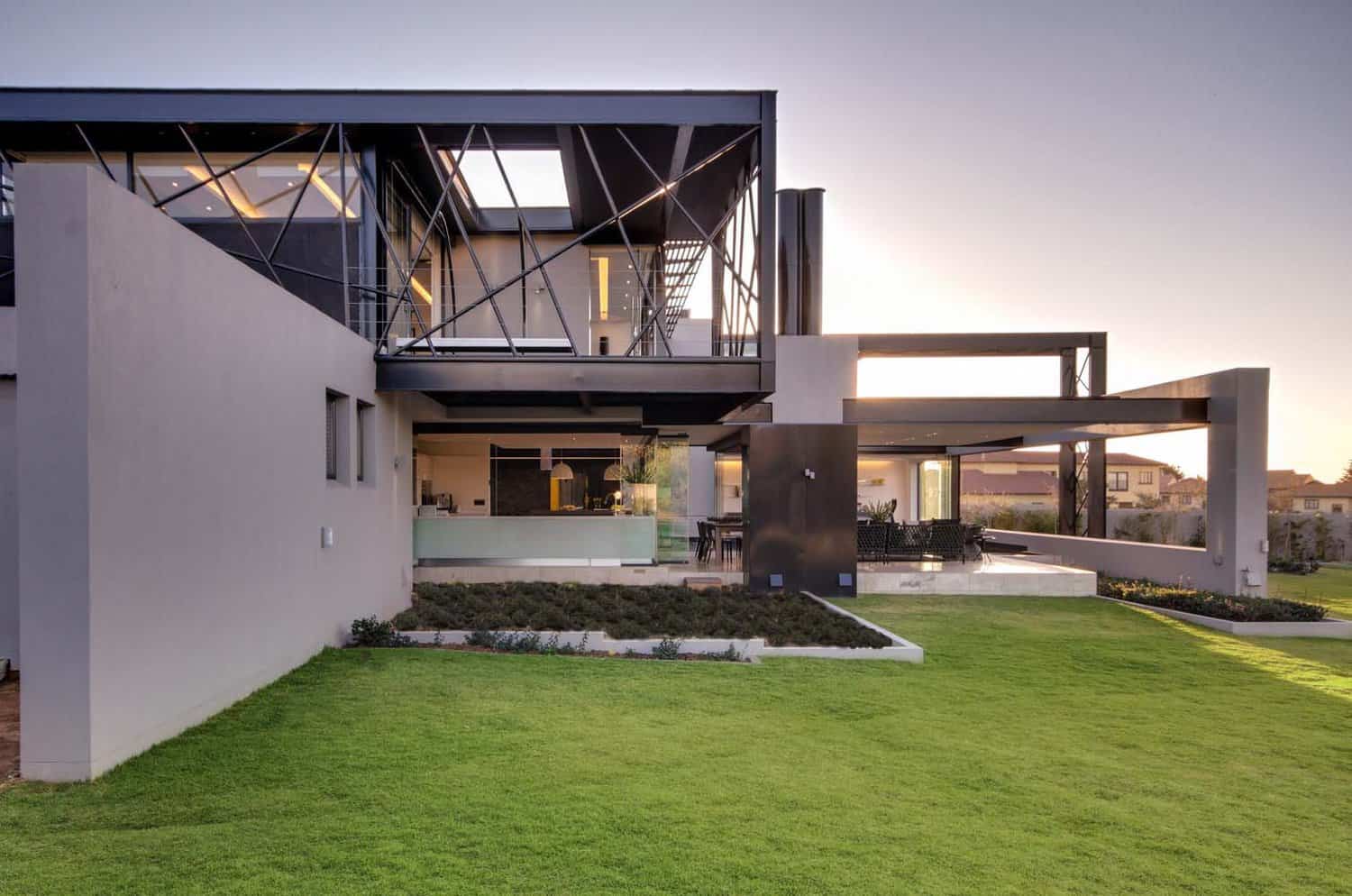 contemporary house exterior at dusk
