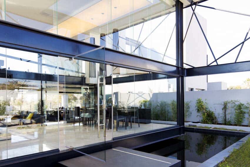 contemporary glass house entry