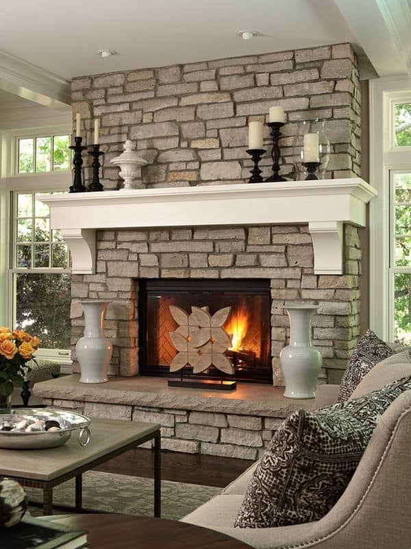 50 Sensational Stone Fireplaces To Warm, Stone Fireplace Small Living Room