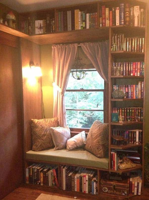 Home Library with Window Seat-17-1 Kindesign