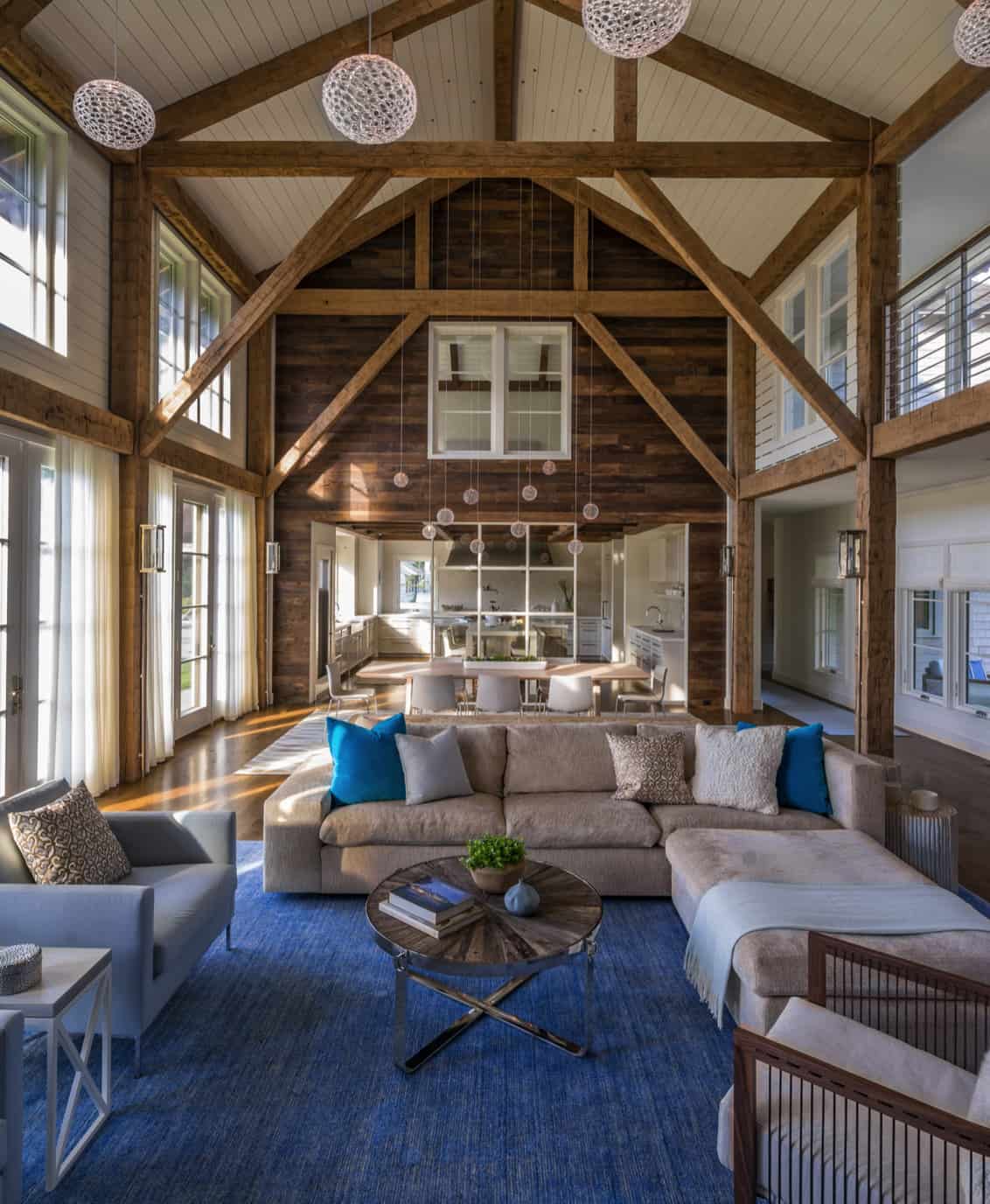 living-room-with-exposed-ceiling-trusses