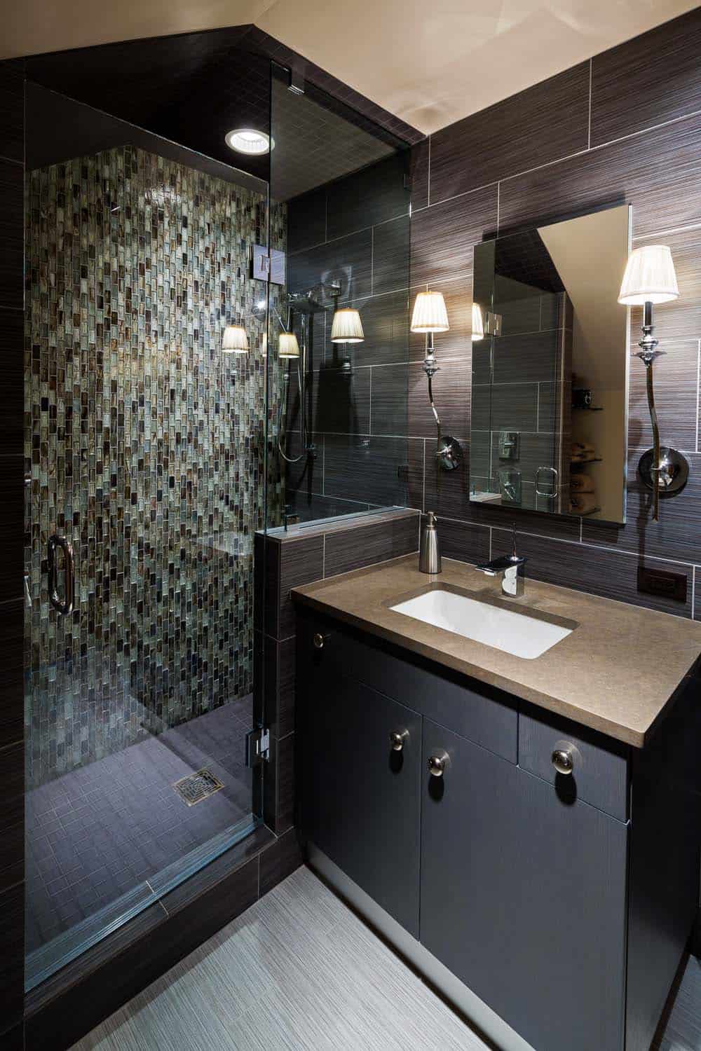 modern bathroom with a vanity and shower
