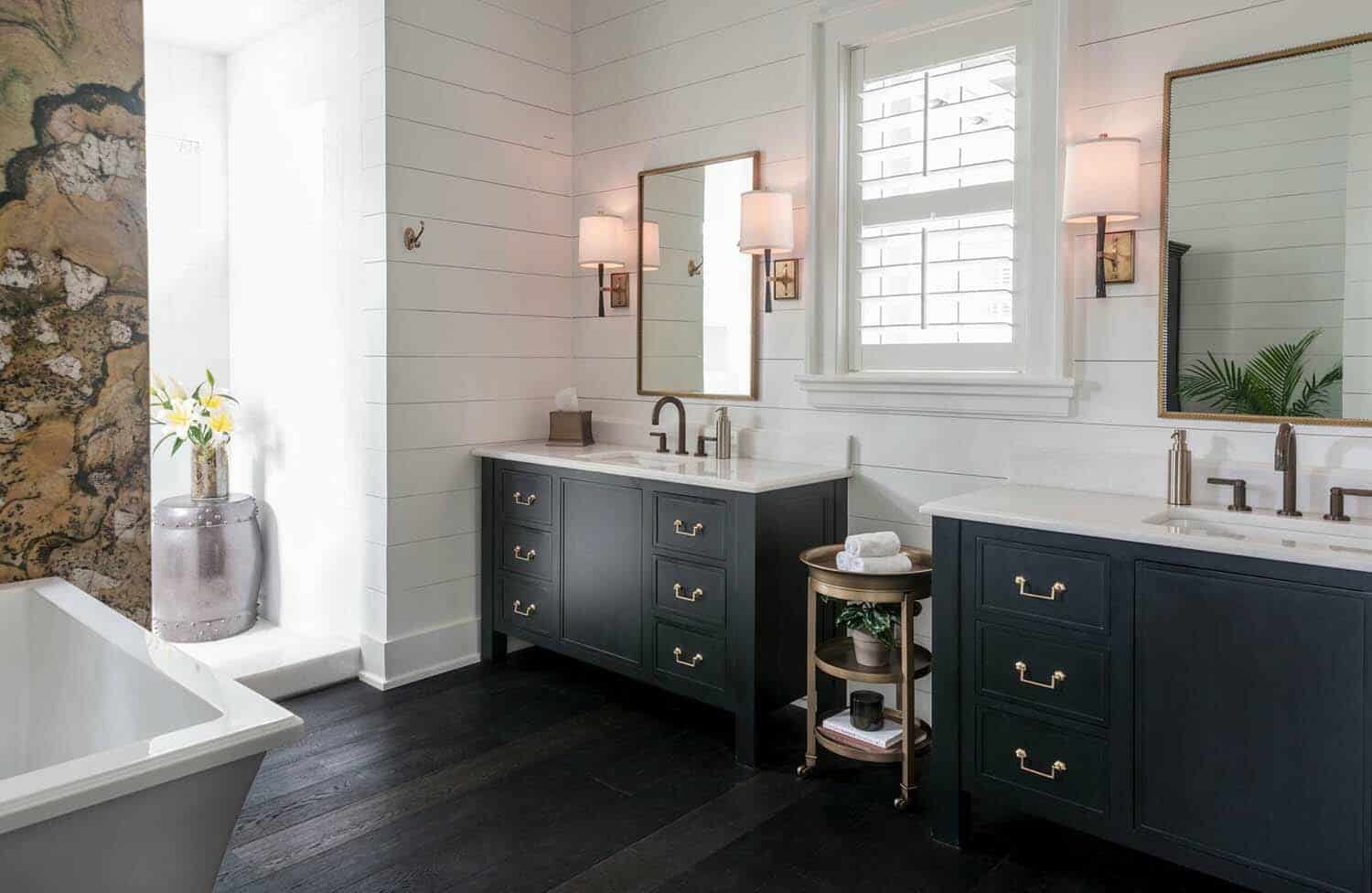 Black And White Bathroom Ideas, Dark Tile Floor Bathroom Ideas