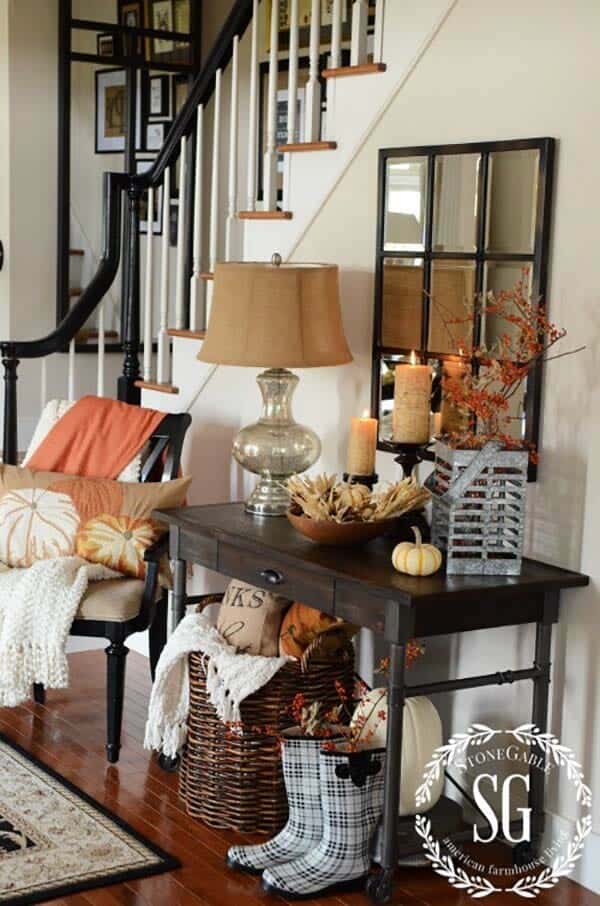 Console Table With Fall Decor, Office Console Table Decor