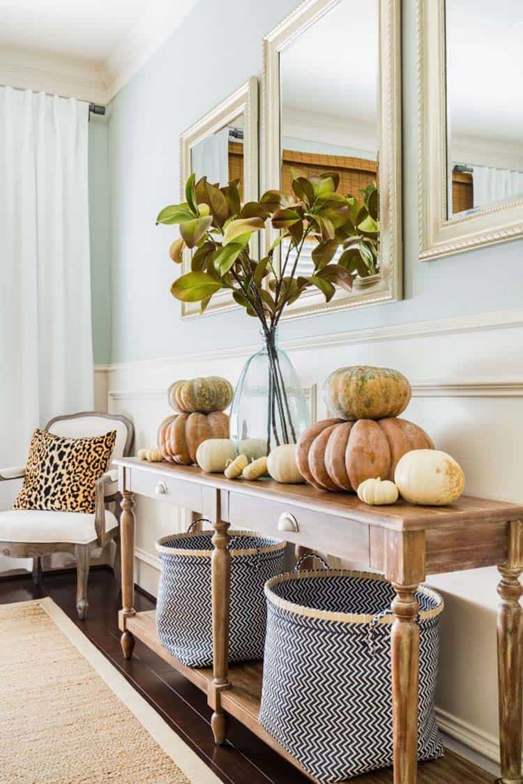 console table decor fall dining pumpkins baskets thanksgiving vase branches digsdigs decide spend pumpkin gourds