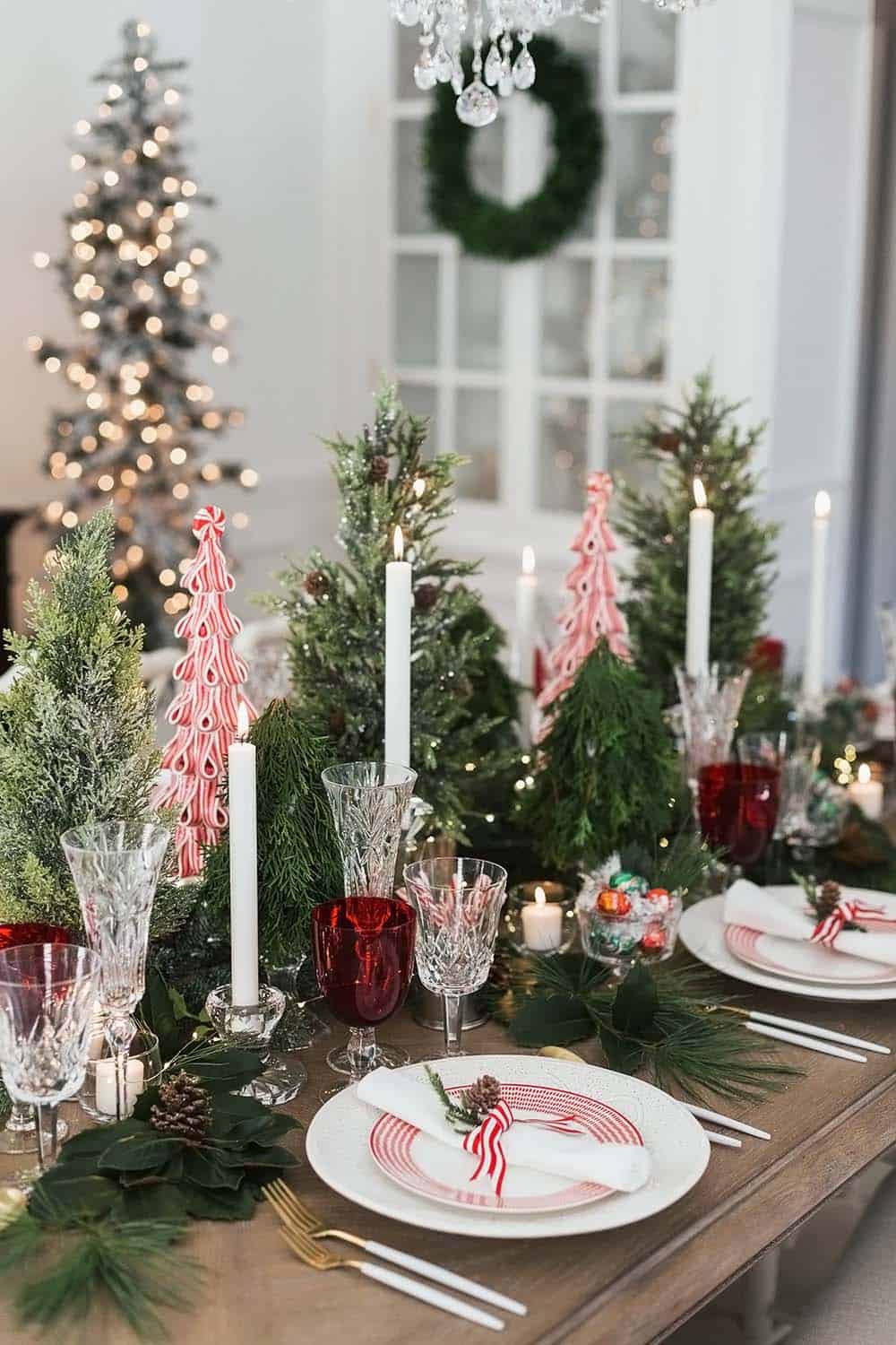 SET OF 2 Christmas Party Decorations Christmas Tree Centerpiece with Bows