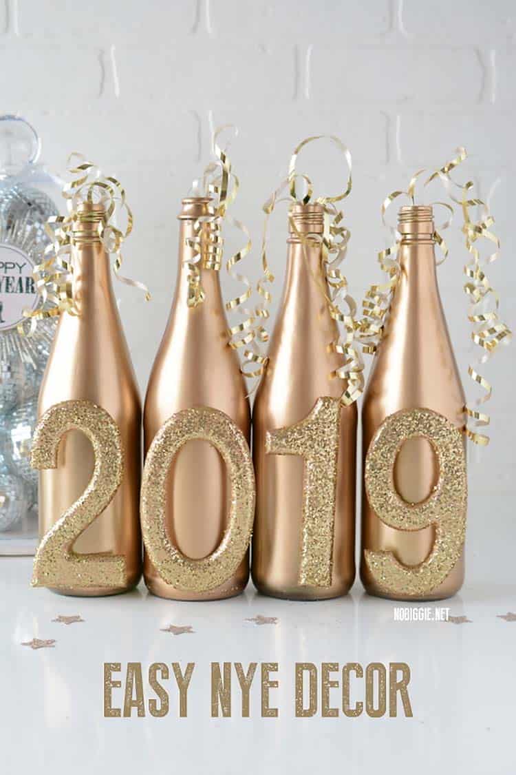 1 Bottle Champagne Silver Glitter Large Bottles Wedding New Years Table Decor 