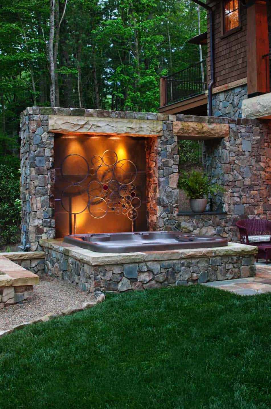 40 Outstanding Hot Tub Ideas To Create A Backyard Oasis - Patio With Fireplace And Hot Tub