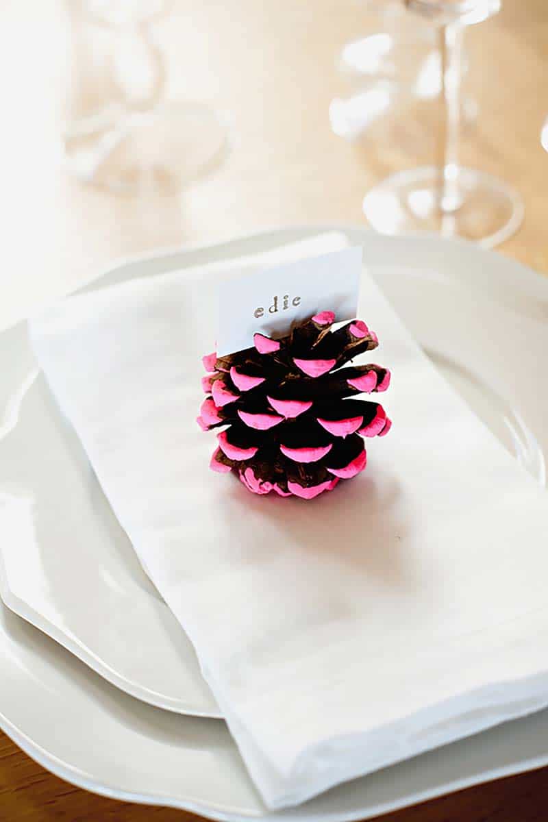 creative-thanksgiving-place-card-ideas-paint-dipped-pinecone