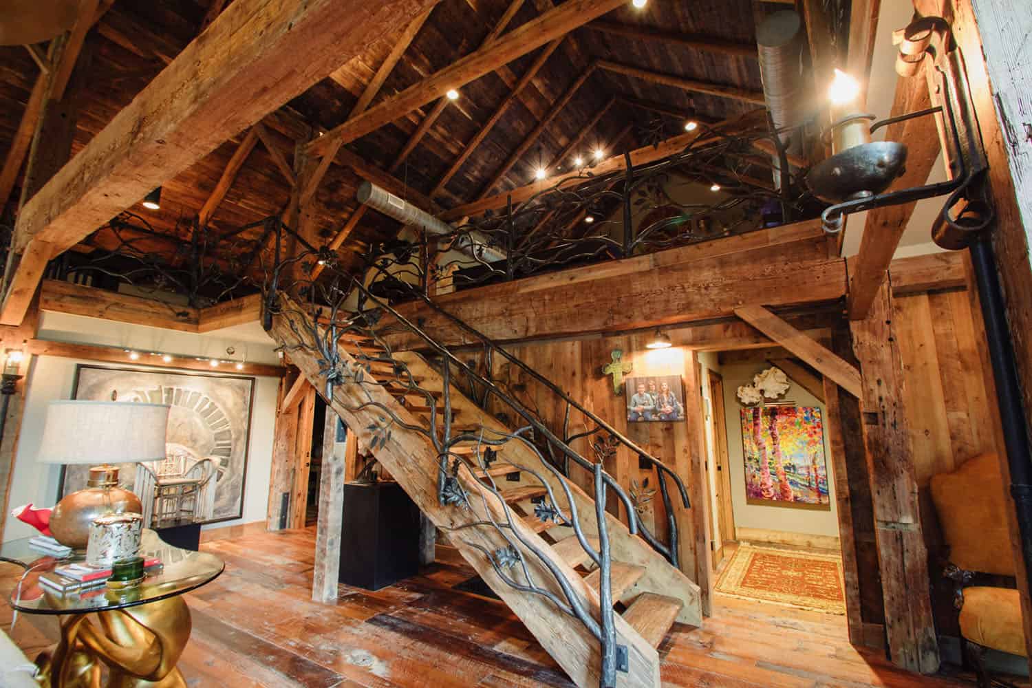 rustic-staircase-to-game-room