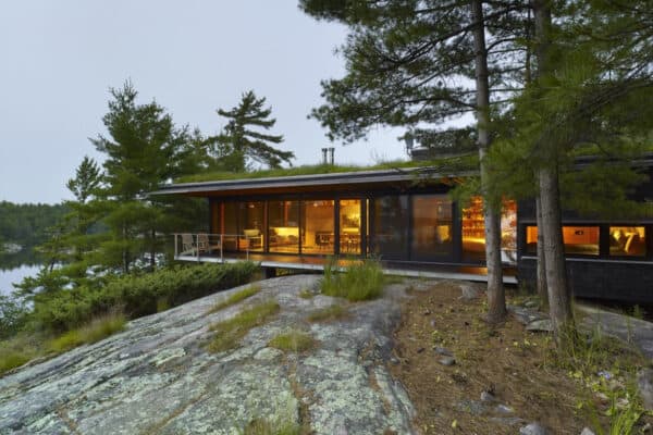 featured posts image for This cool cabin cantilevers off a rocky hillside on Georgian Bay, Ontario