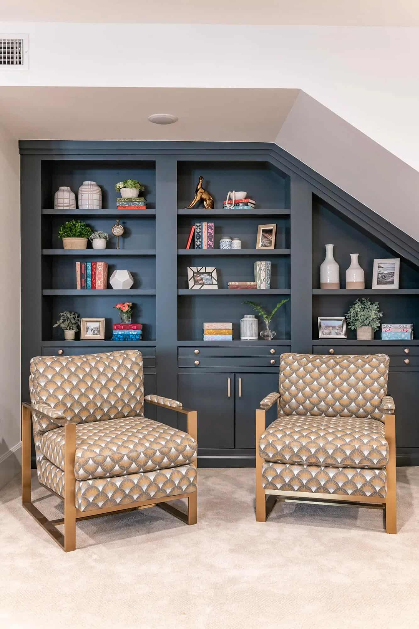 French-modern-style-basement-under-stairs-bookcase