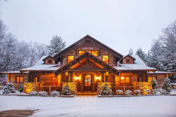 featured posts image for A beautiful Adirondack lodge in New Hampshire with a snowy backdrop