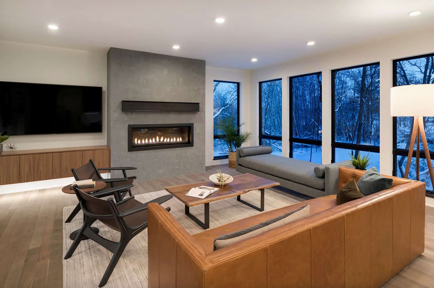 modern-living-room-with-a-fireplace-dusk