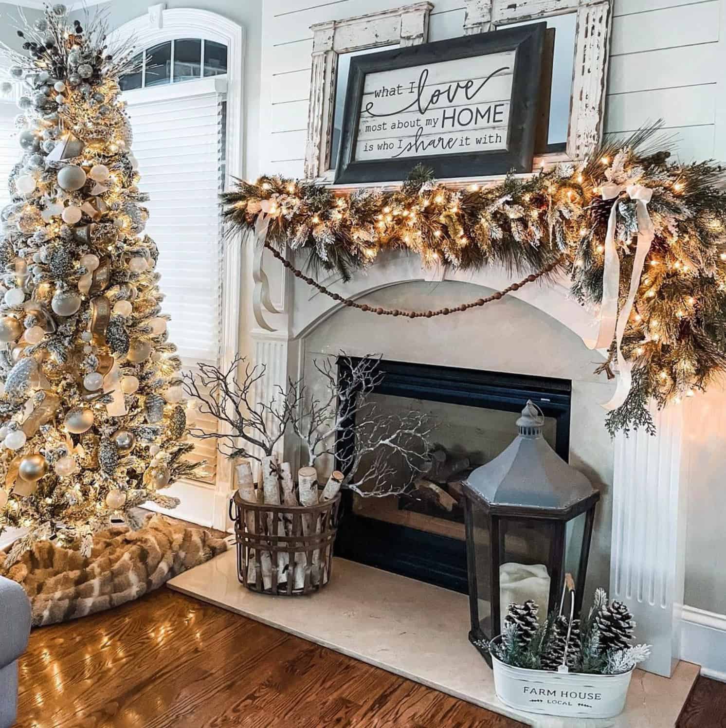 beautiful-christmas-tree-next-to-a-fireplace