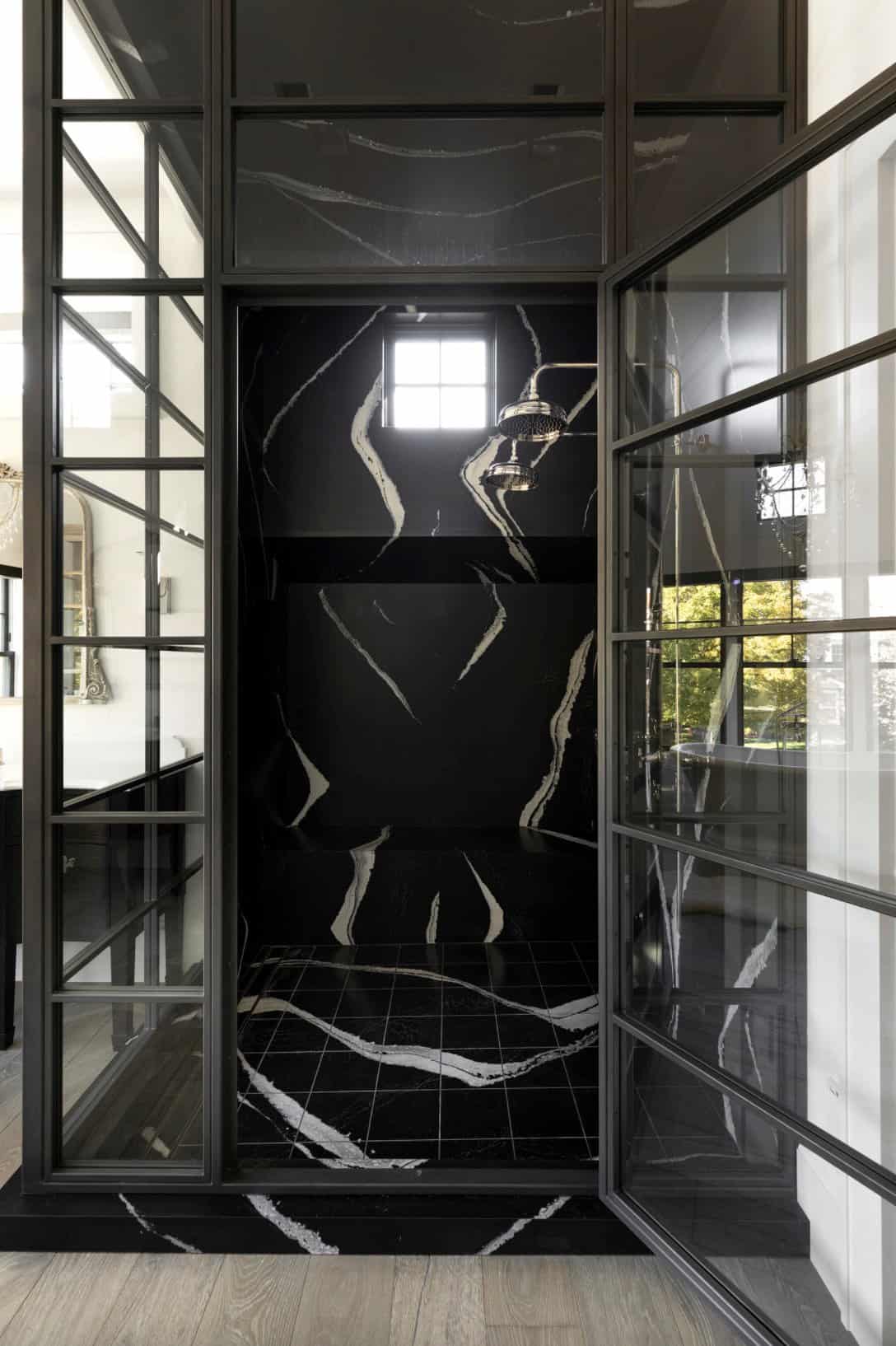 transitional-bathroom-shower-black-marble