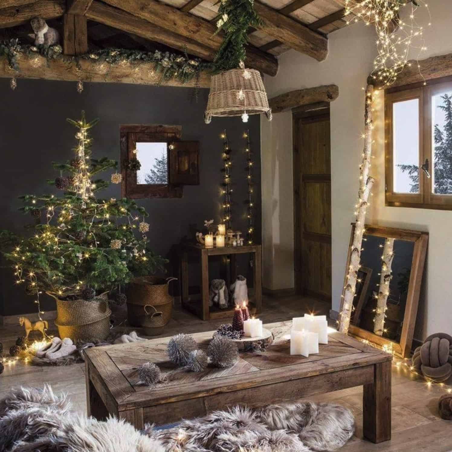 cozy-christmas-decorated-cabin-living-room