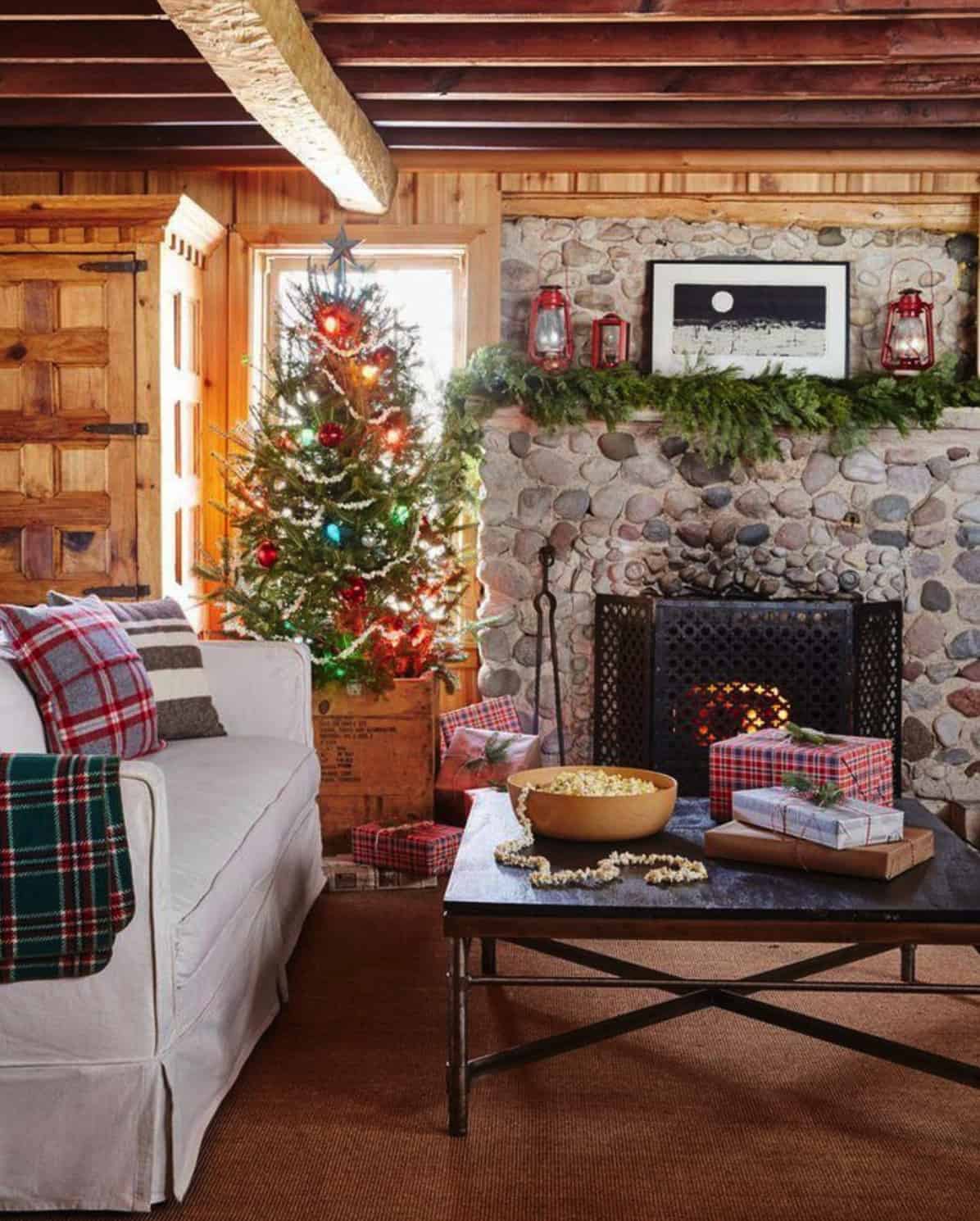 christmas-decorated-living-room-with-rustic-charm