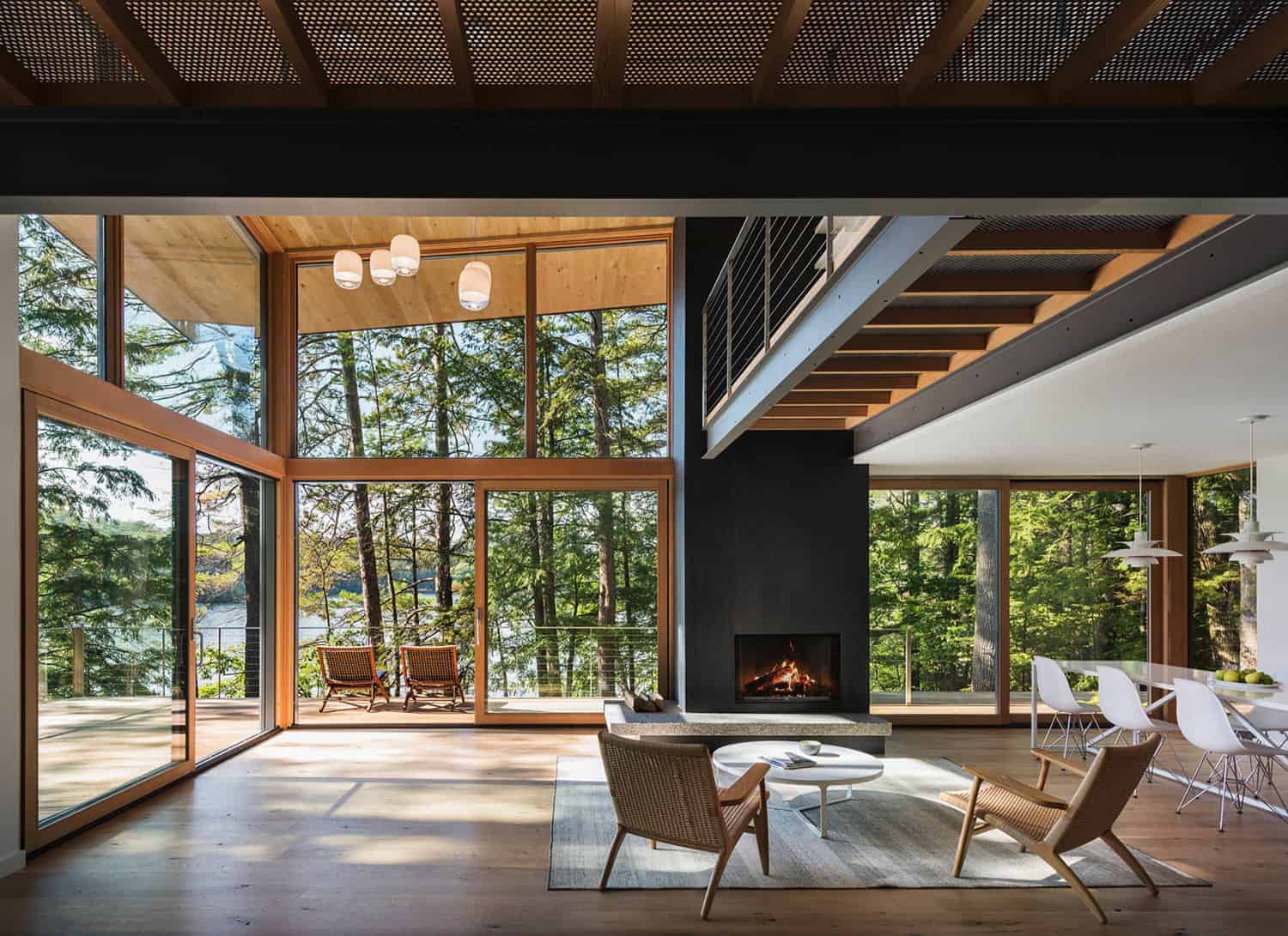 modern-lakeside-cabin-living-room