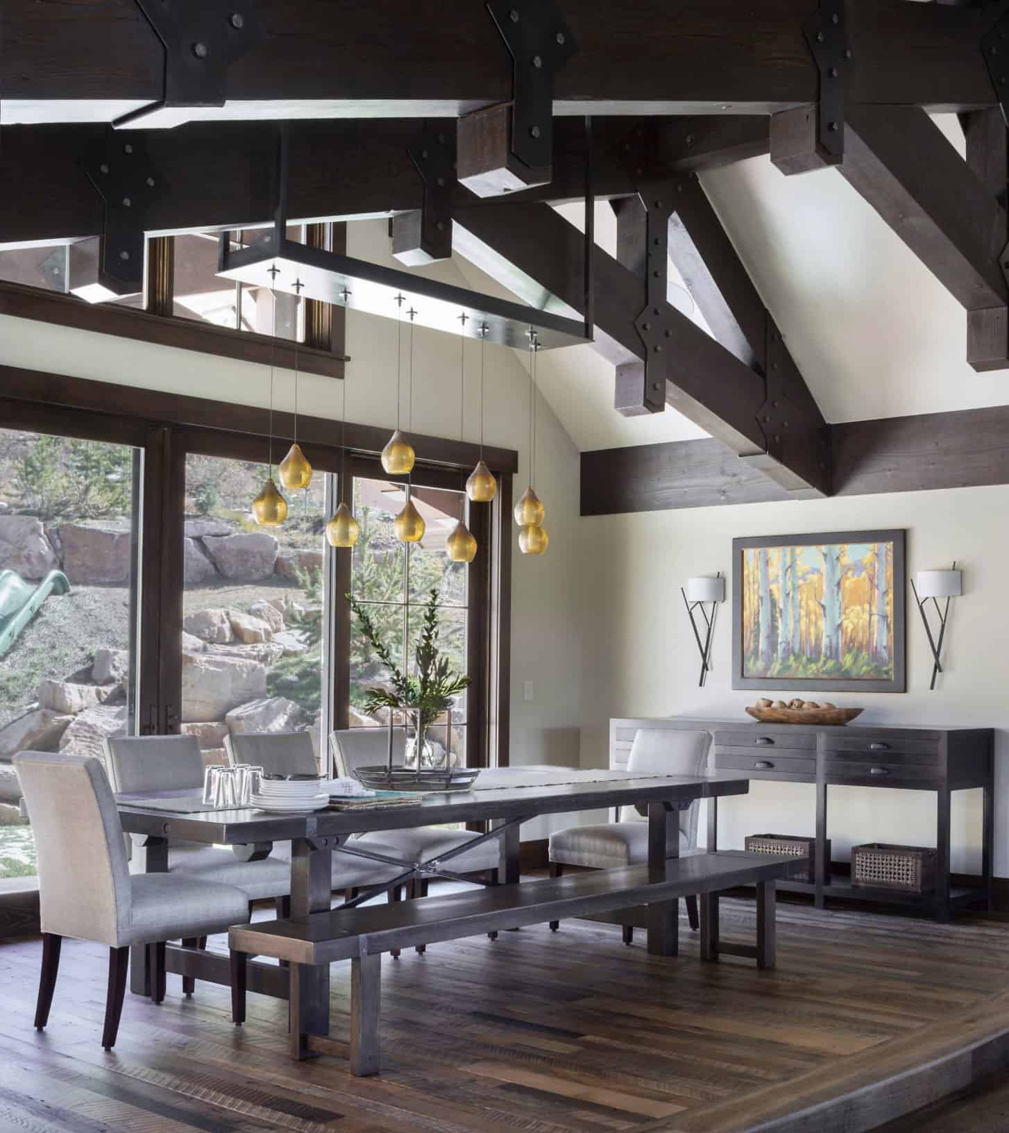 rustic-dining-room-with-wood-trusses