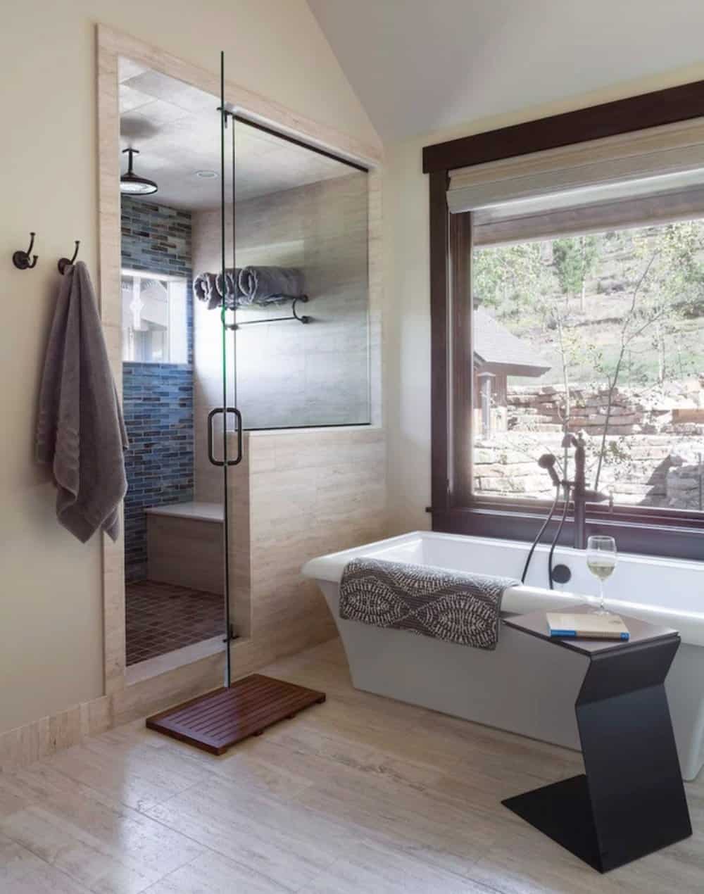rustic-bathroom-with-a-bathtub-and-shower