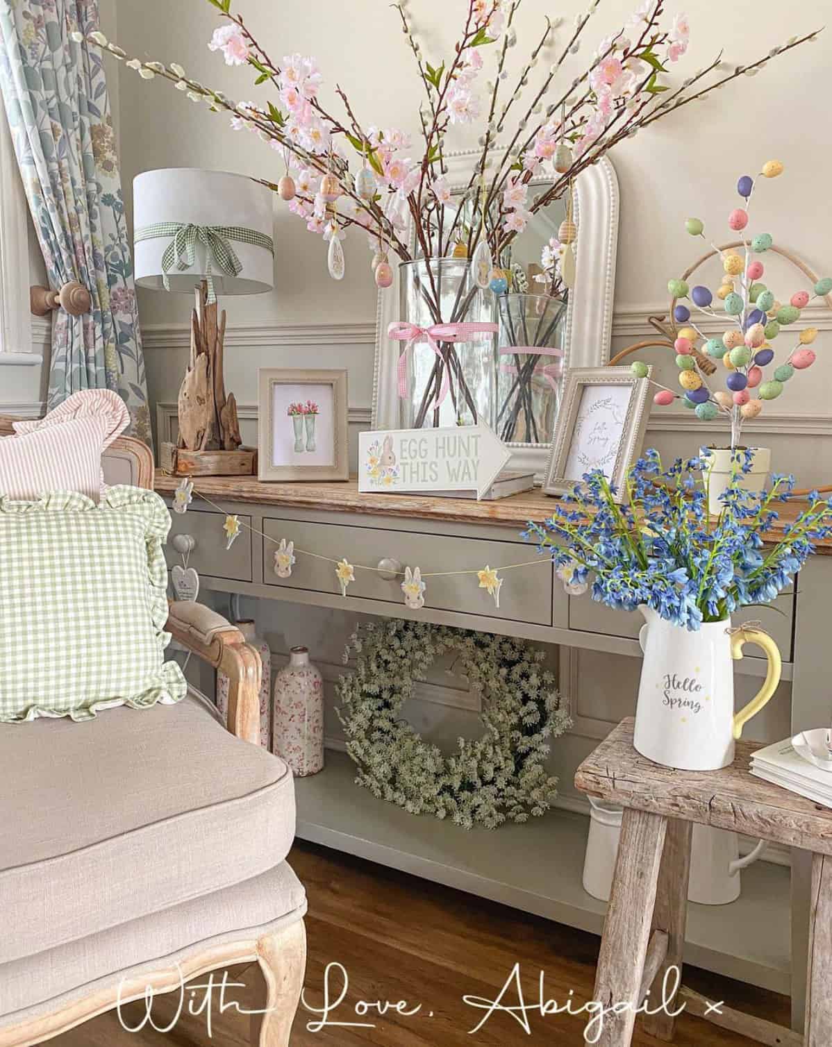 spring-decorated-console-table-in-the-living-room