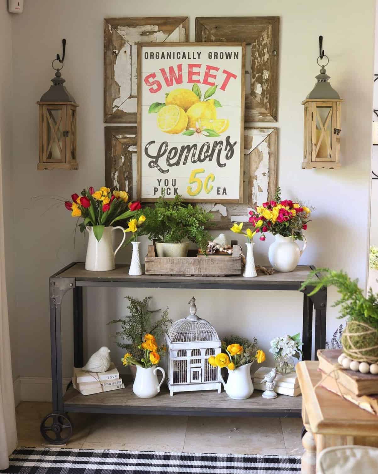 industrial-style-console-table-with-spring-decor