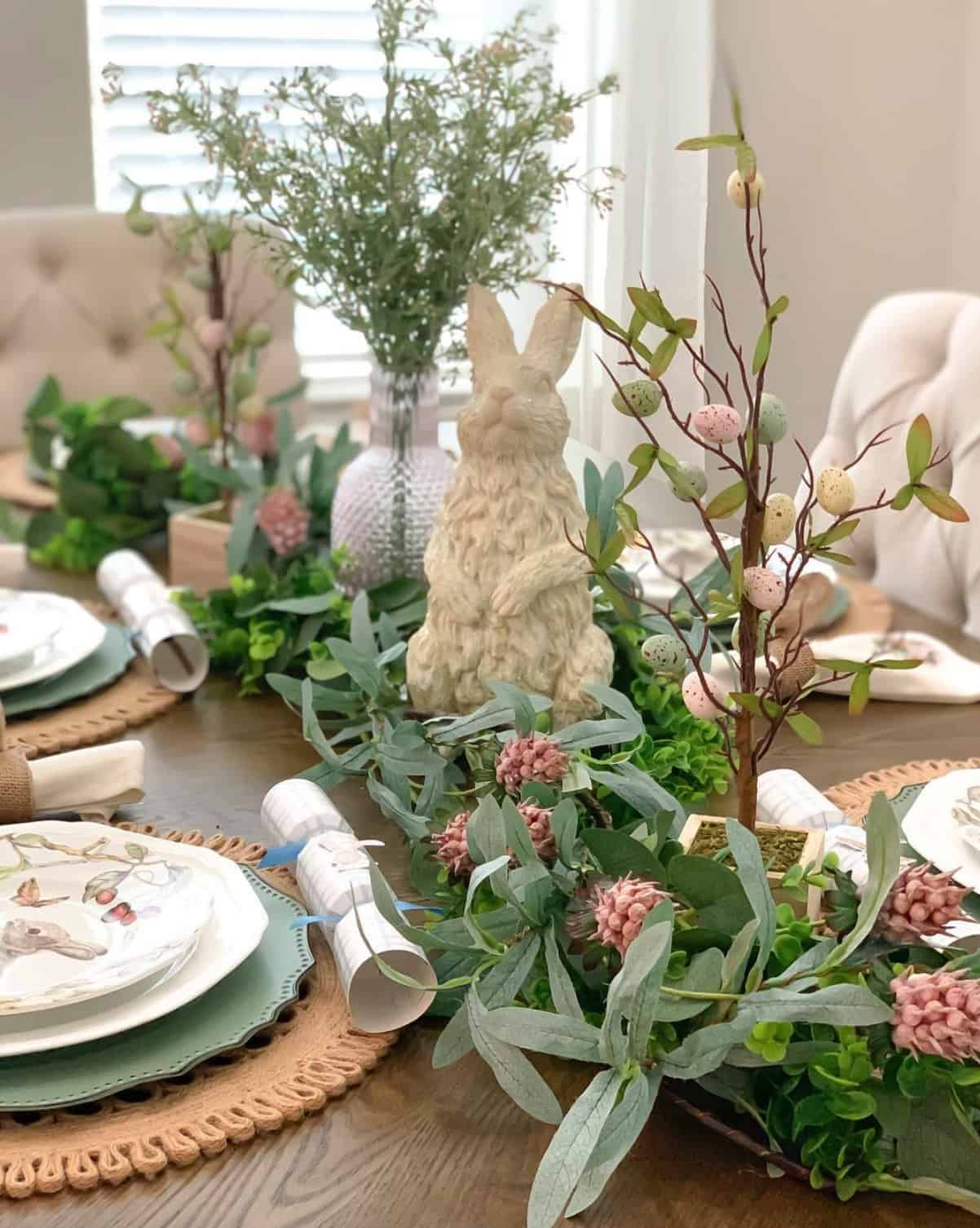 spring-decorated-dining-table-with-an-easter-bunny