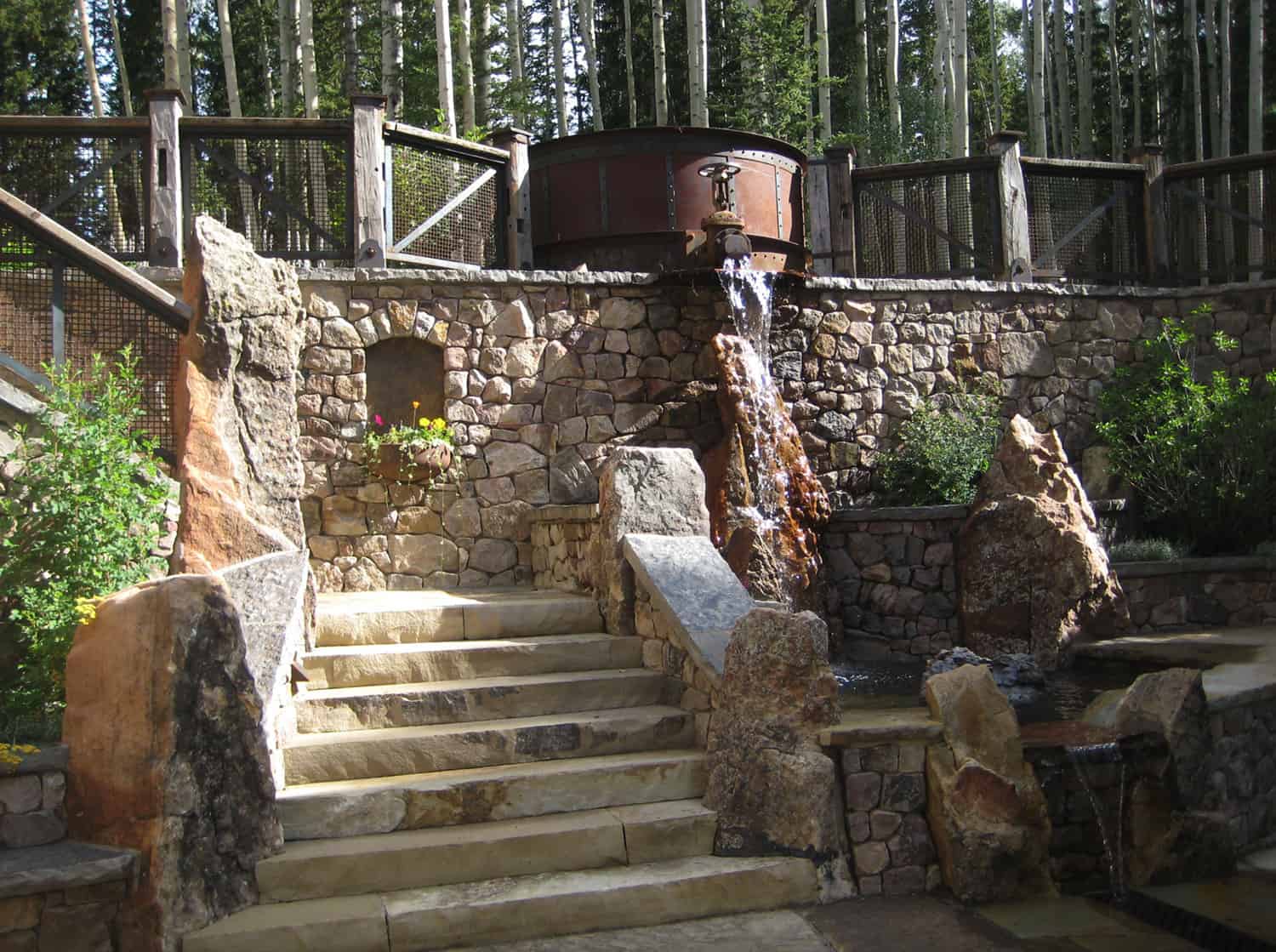 rustic-patio-with-a-water-feature
