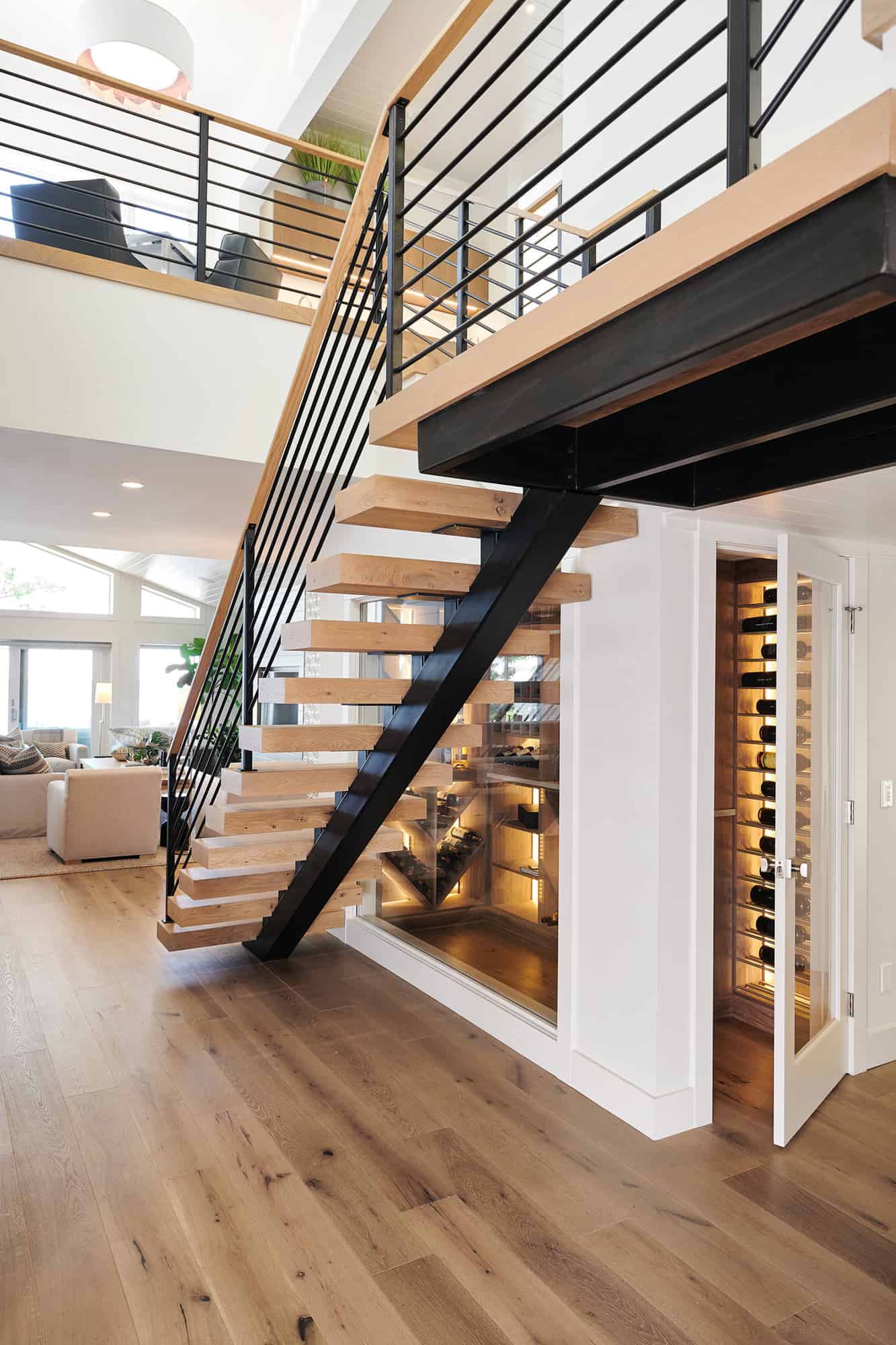 modern-staircase-next-to-wine-cellar