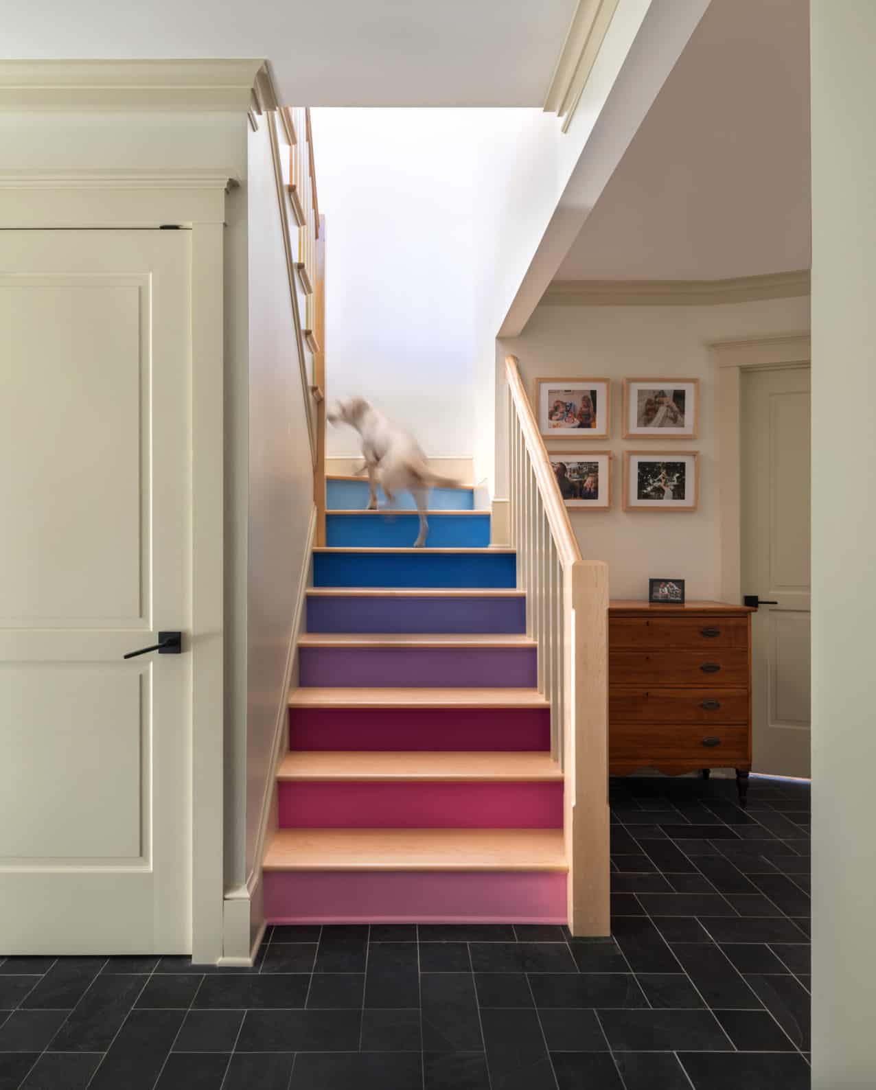 farmhouse-staircase-with-colorful-treads
