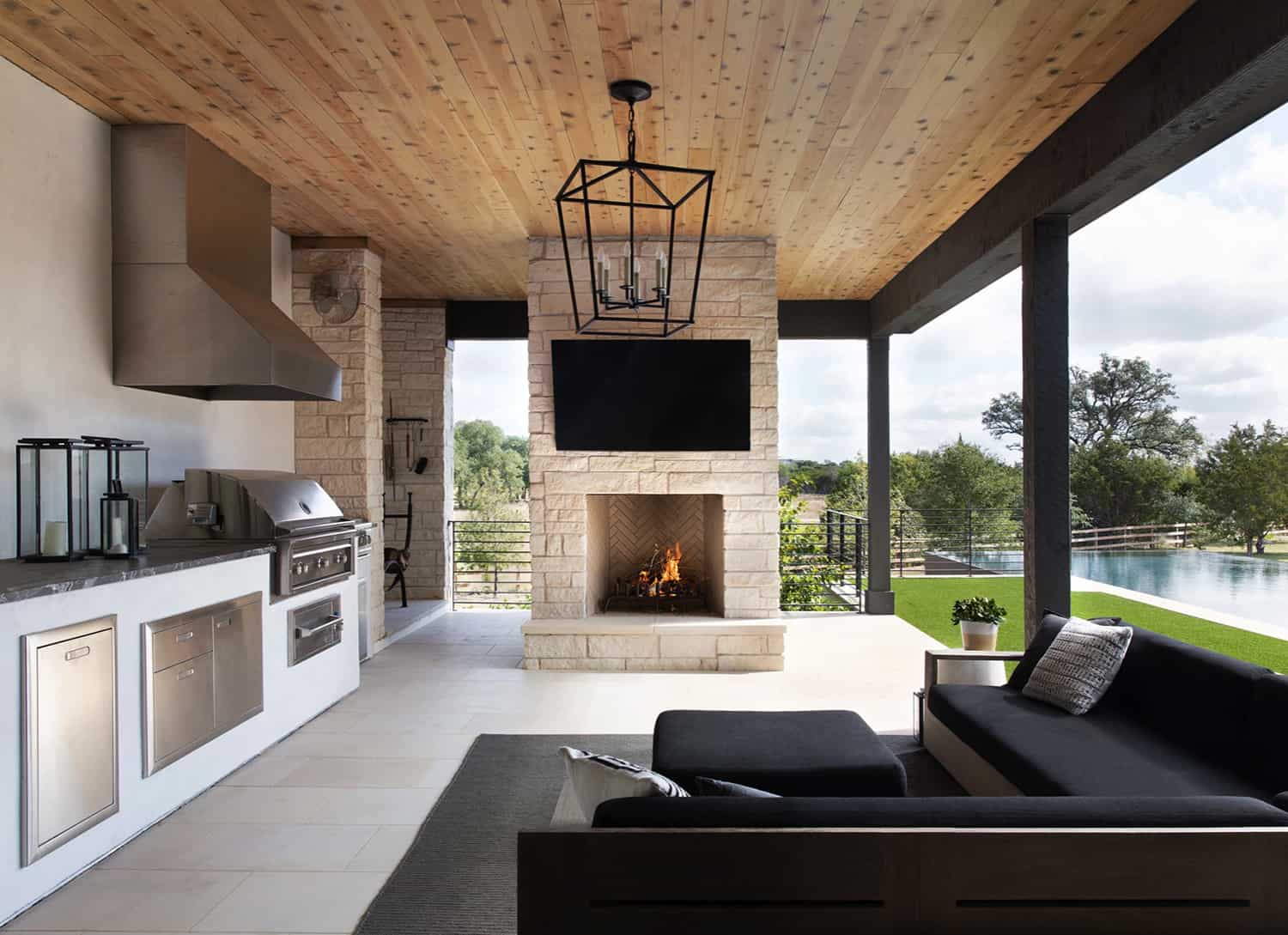 contemporary-patio-with-a-fireplace