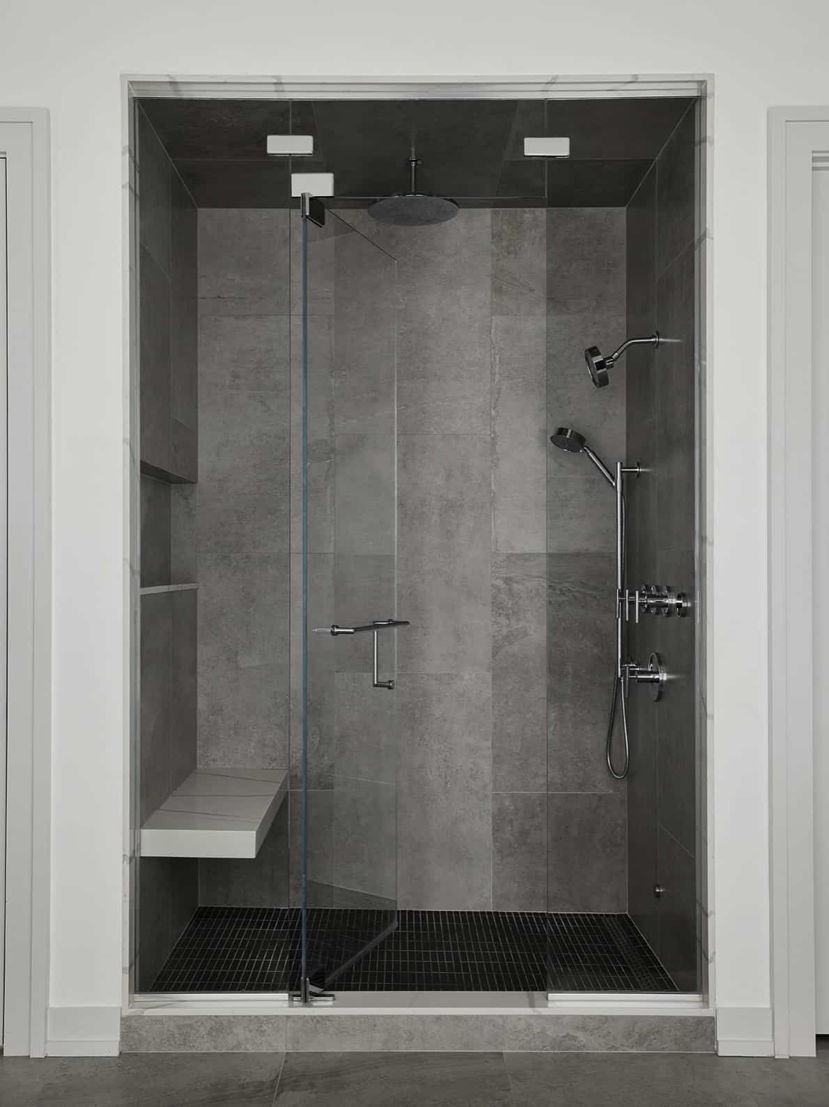 contemporary-bathroom-shower-with-gray-tile-wall