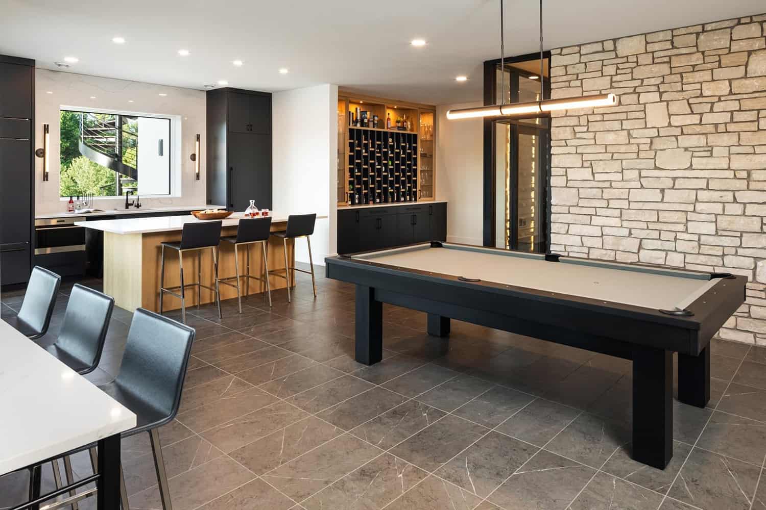 scandinavian-modern-basement-family-room-with-shuffle-board-table