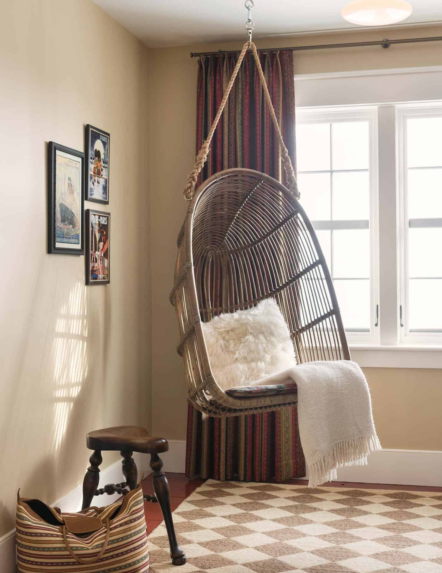 farmhouse-style-bedroom-with-a-hanging-chair