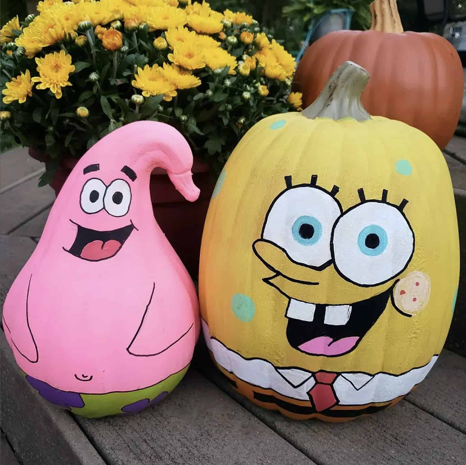 spongebob-and-gang-painted-pumpkins-and-gourds