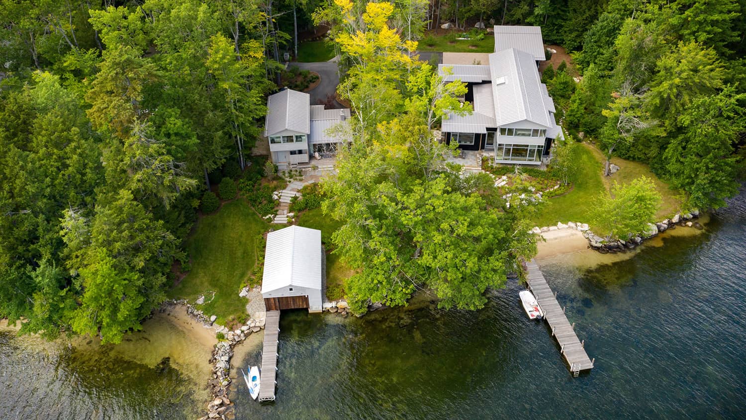 modern-rustic-lake-house-aerial-view