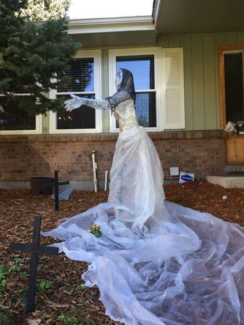 packing-tape-ghost-with-attached-plastic-bags-to-form-a-dress