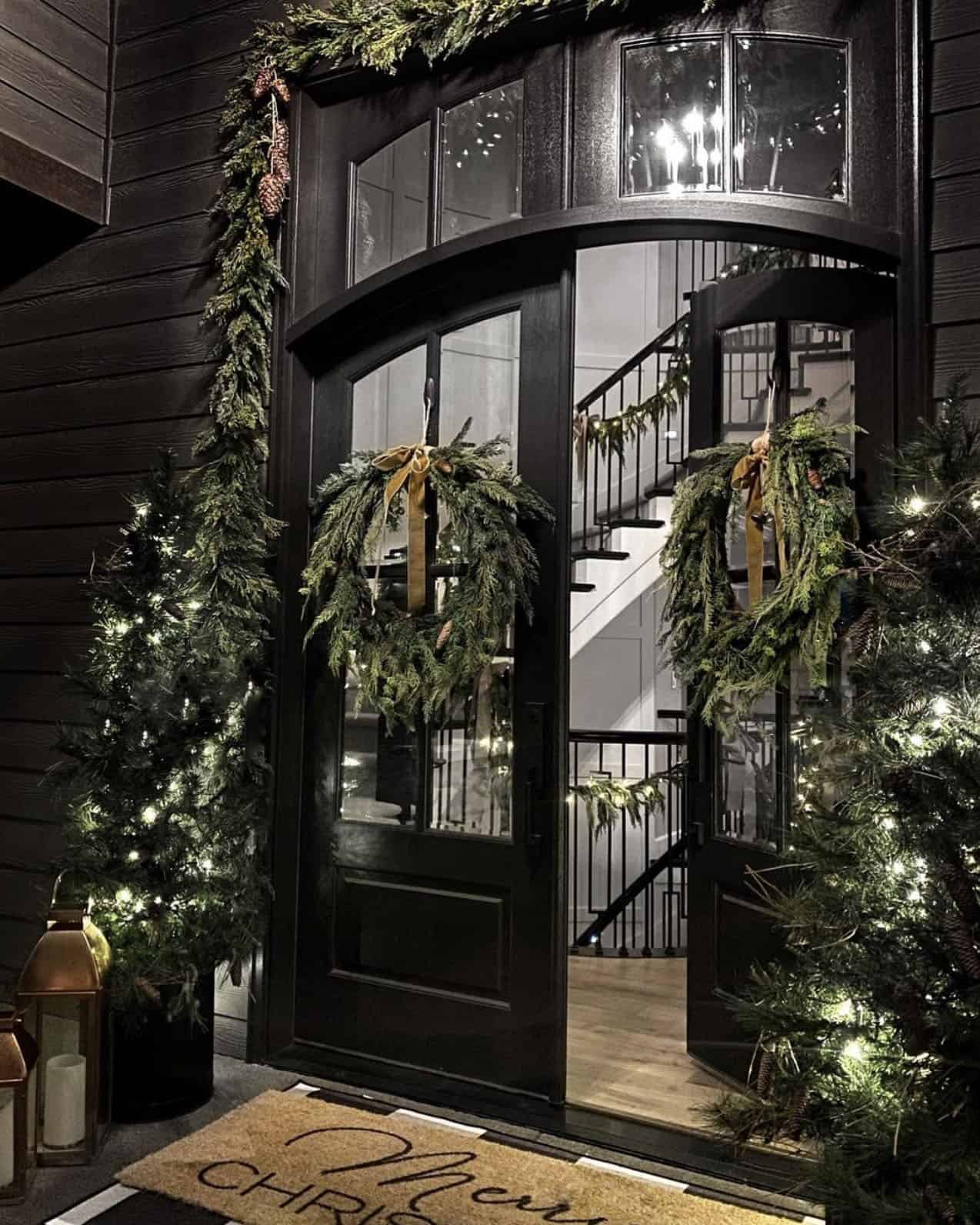 christmas-decorated-porch-black-entry-with-christmas-trees