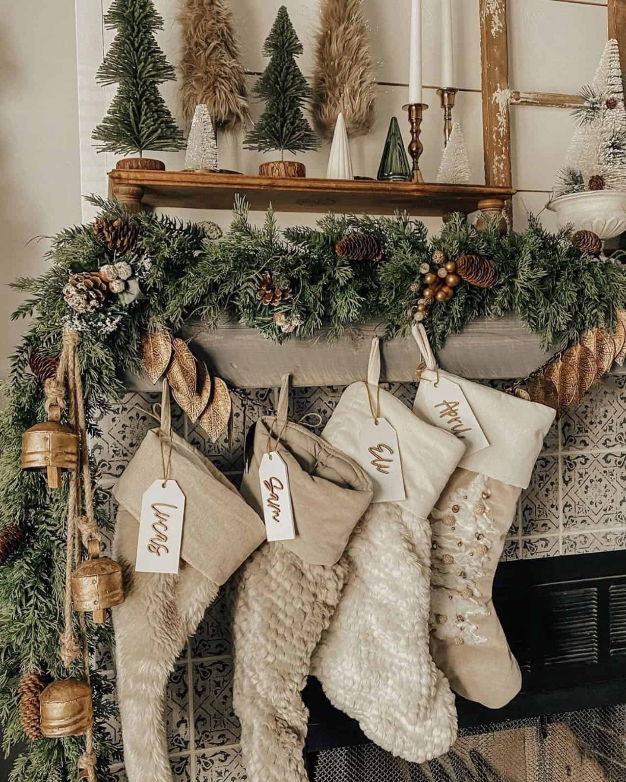 living-room-fireplace-christmas-decorated-mantel-with-a-cozy-rustic-vibe