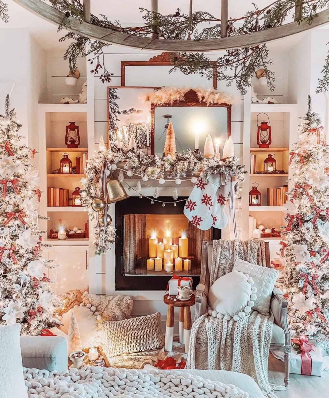 cozy-christmas-decorated-living-room-in-a-red-and-white-color-scheme