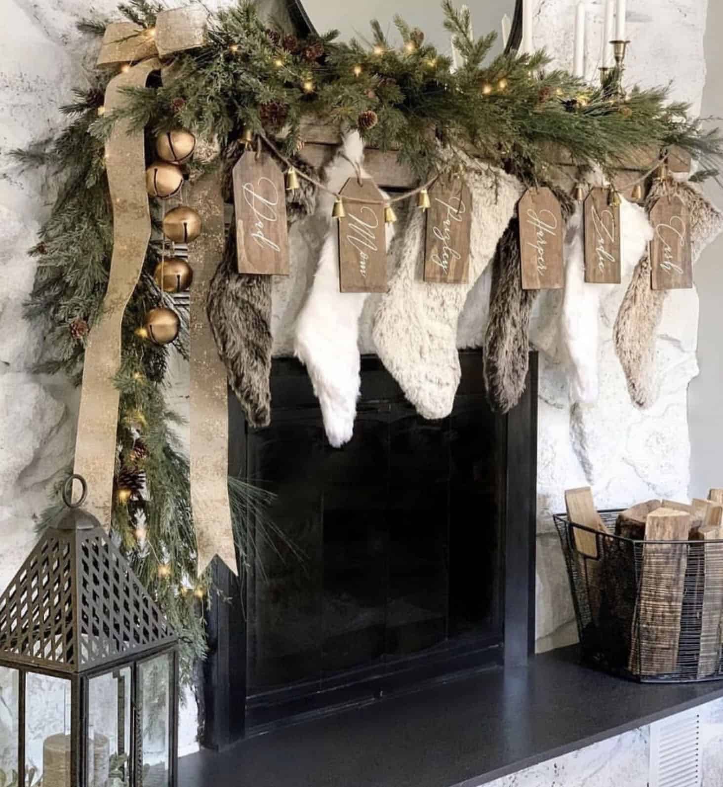 living-room-fireplace-christmas-decorated-mantel-with-cedar-garland