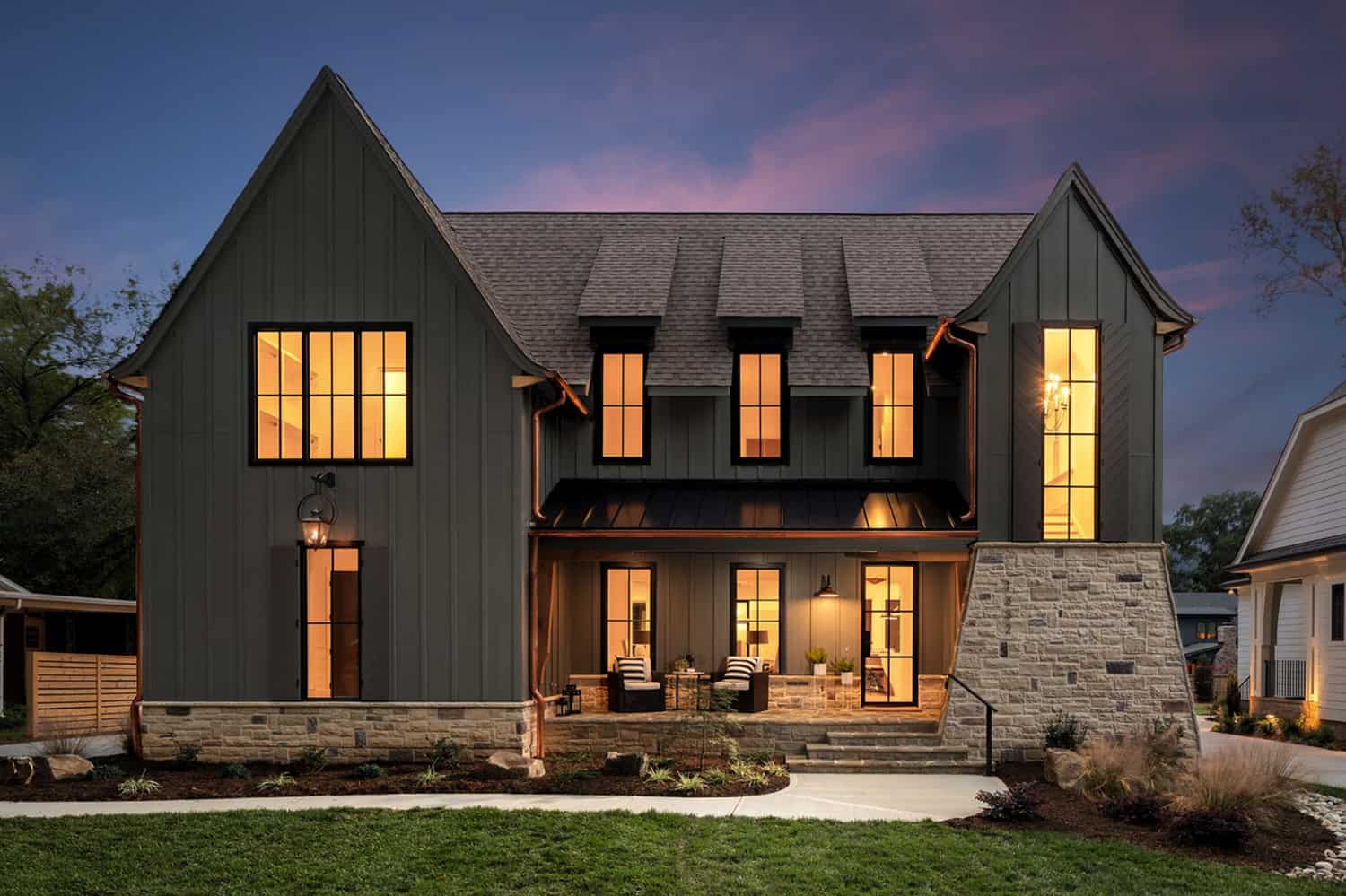 transitional-home-exterior-at-dusk
